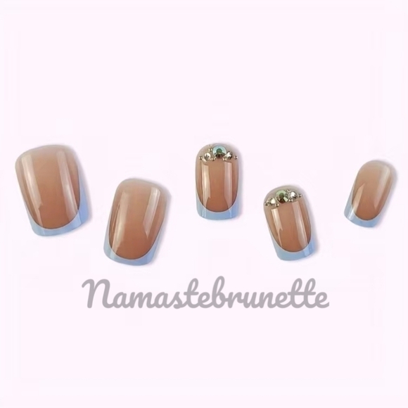 2/$16 Rhinestone Blue French Manicure Press On Nails - Picture 4 of 14